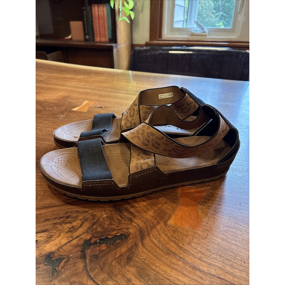Crocs Anna Ankle Strap Gladiator Sandals Women's Size 7 Espresso Leopard Print